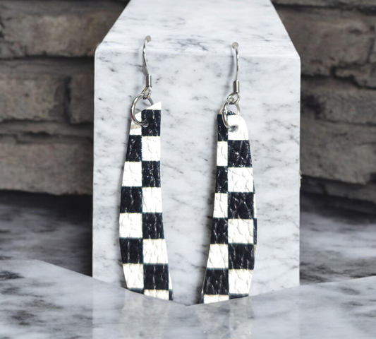 Black and white checkered bar earrings