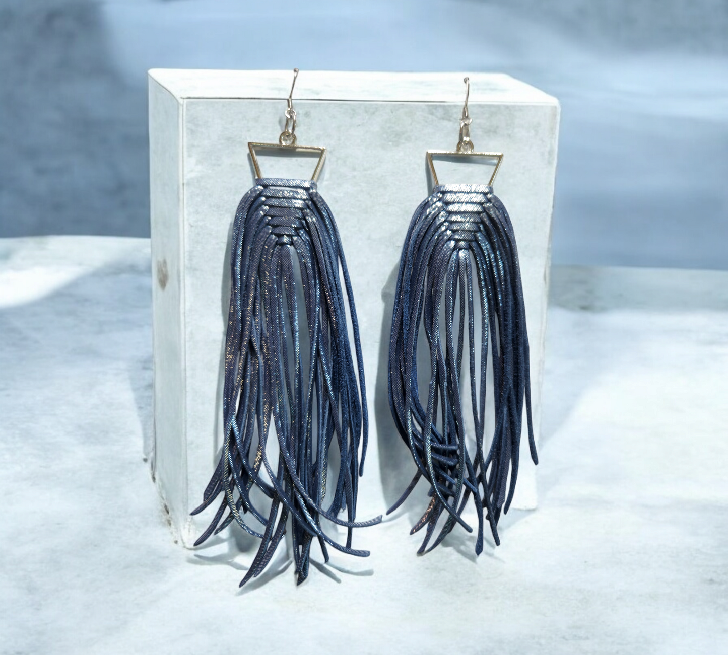 Blue Braided Fringe on Triangle Bezel