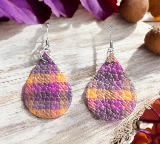 Orange and Purple Plaid Teardrops