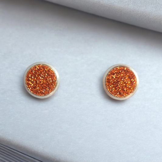 Orange Glitter Studs (8mm)