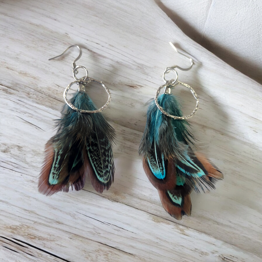 Brown and Turquoise Feather with hoop accent