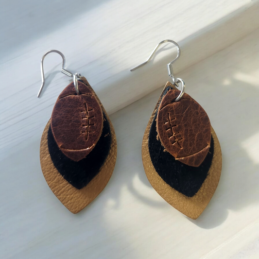 Tan and Black football earrings