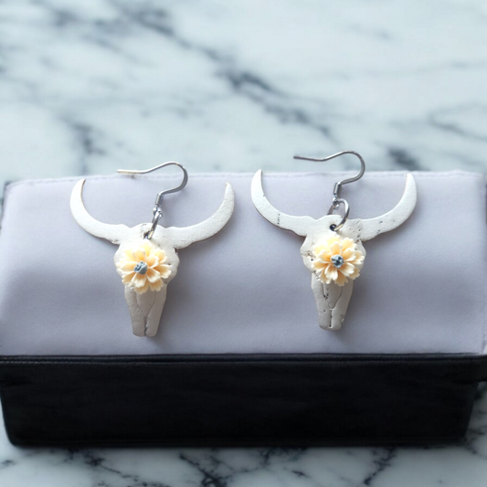 White Bull Skulls with Cream Flowers