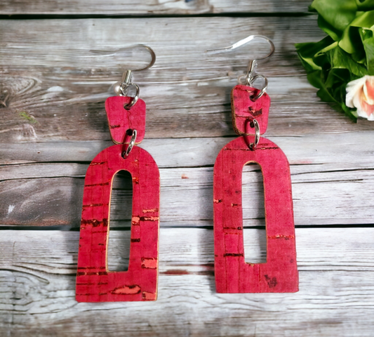 Bright Pink Cork Backed Leather Dangles