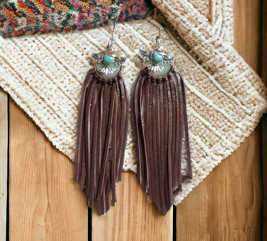 Brown Fringe with Boho Charm on Round Bezel