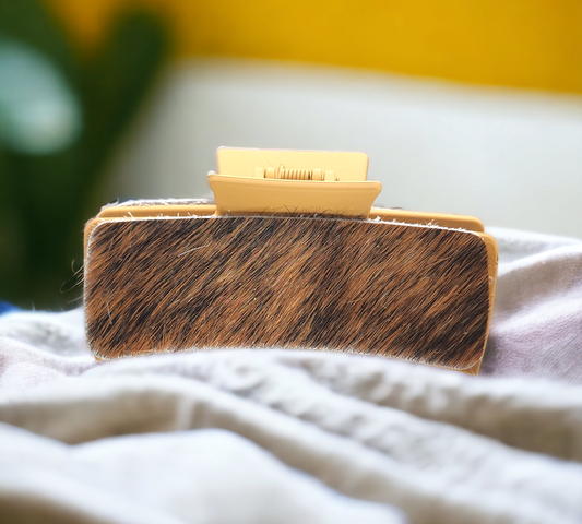 Dark brown/tan leather on orange cream colored clip (LARGE 4")