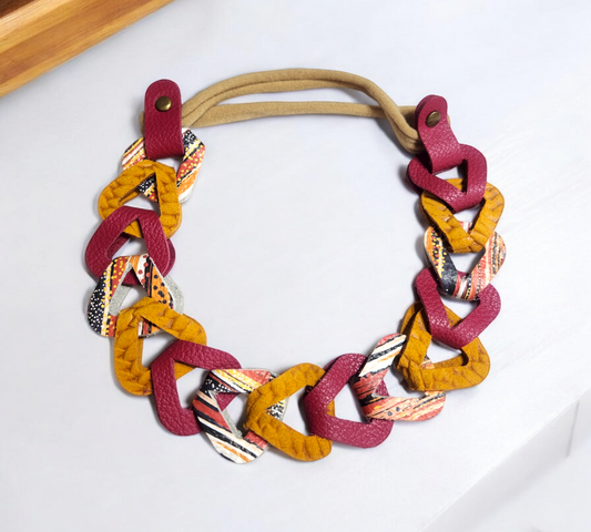 Burgundy and Orange Patterned Headband