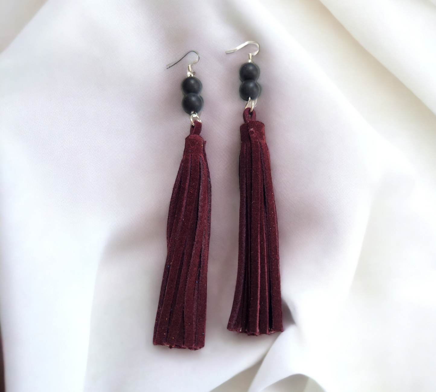 Burgundy Fringe with Black Onyx Beads