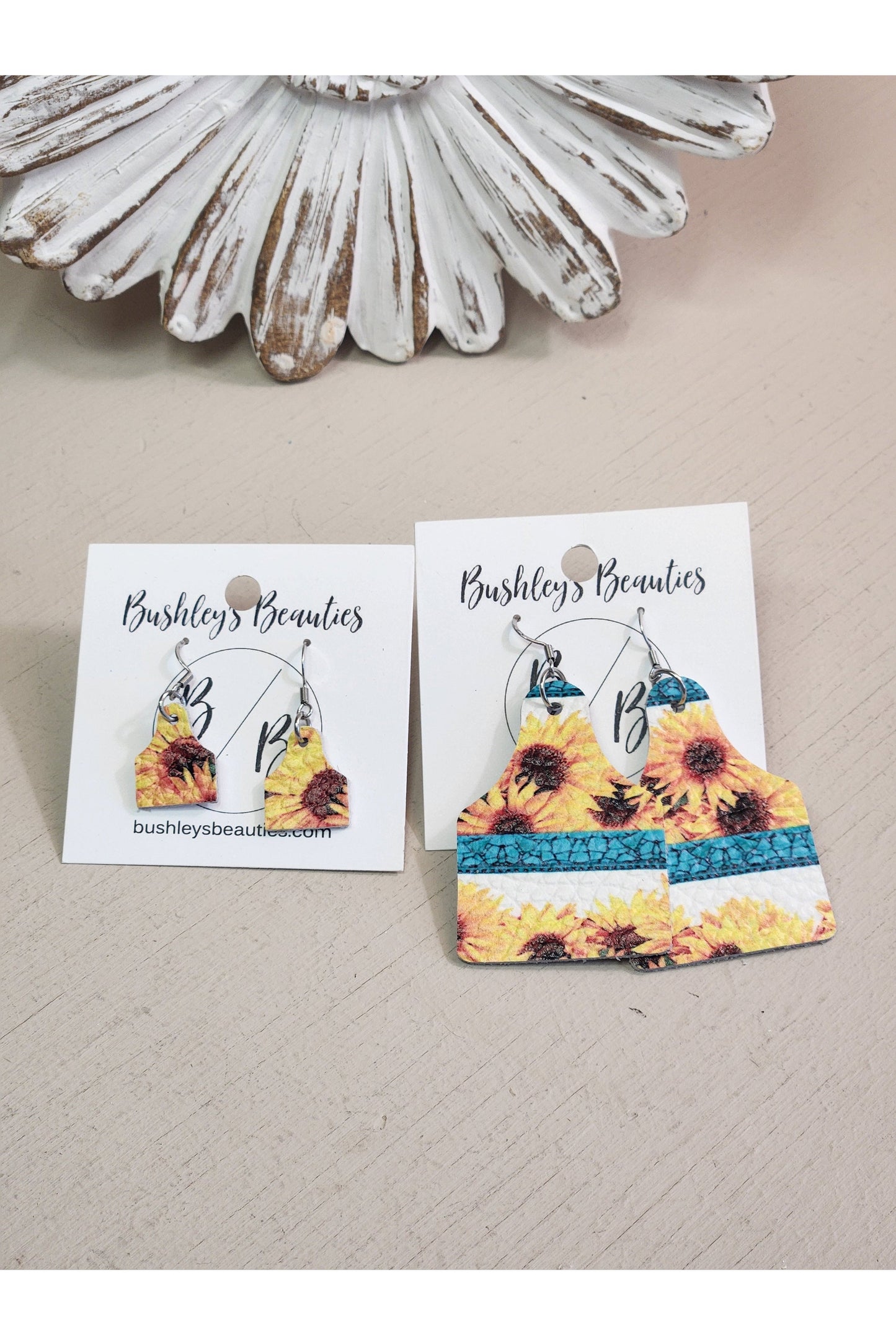 Sunflower and Teal Cow tags