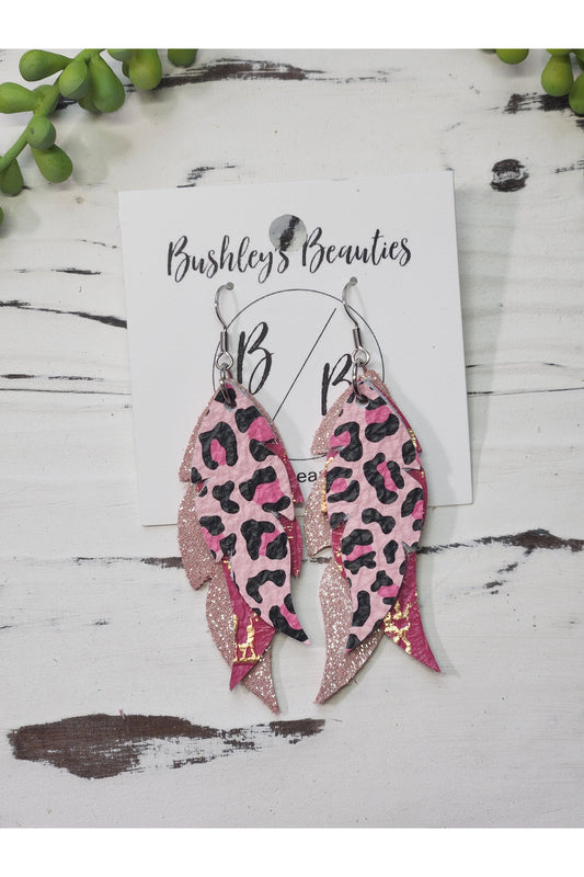 Pink Leopard stacked Feathers