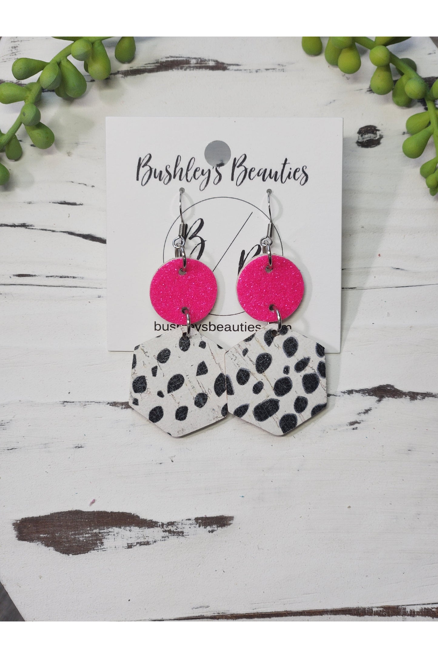 Hot Pink and Dalmatian Earrings (CORK)
