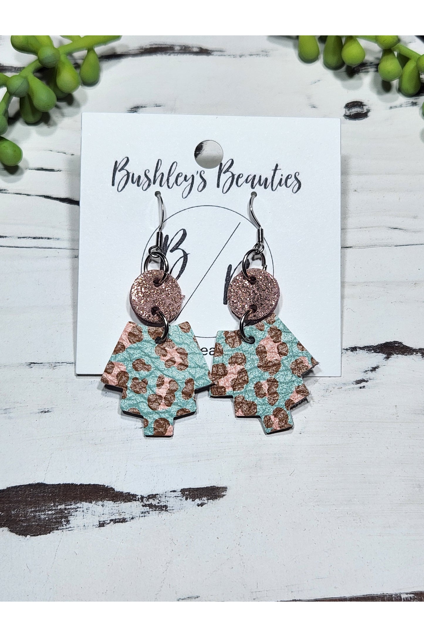 Mint Leopard and Rose Gold Dangles